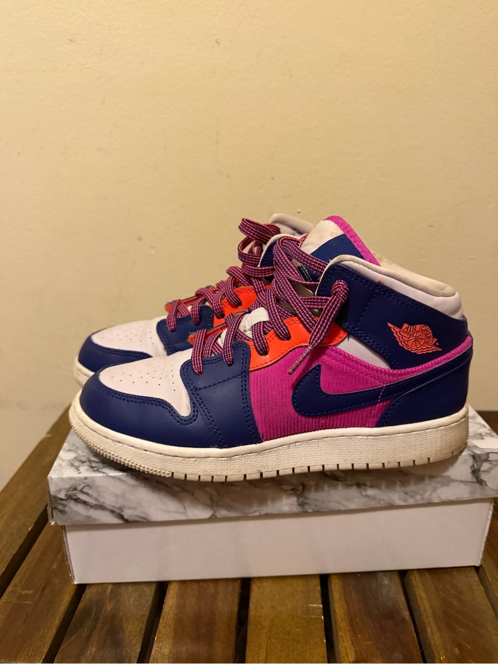 Nike Kids' High-Top Sneakers in Pink, Navy & Orange